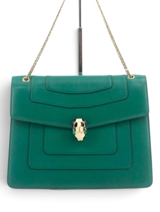 BVLGARI Handbags - Bvlgari Serpenti Large Crossbody Bag Green Leather Shoulder Chain Snake Purse